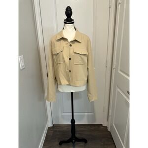 Calvin‎ Klein Cropped Utility Jacket Beige Button Front Long Sleeve NWT Women's